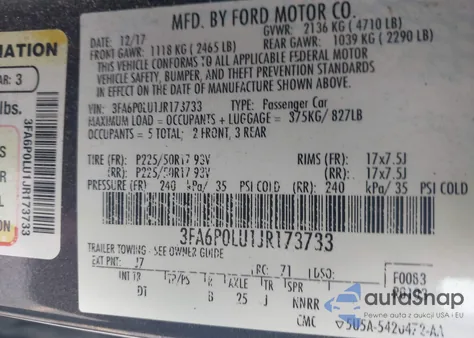2018 Ford Fusion Hybrid Se из США, поврежденный, VIN 3FA6P0LU1JR173733
